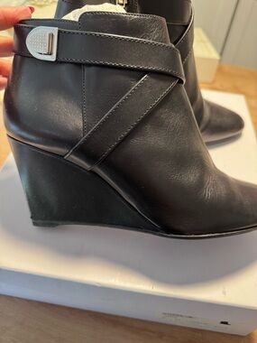 Dior Black Leather Wedge Ankle Boots with Silver Buckle